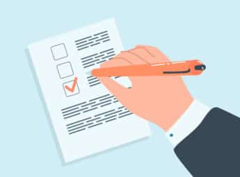 Hand checking box in document flat vector illustration